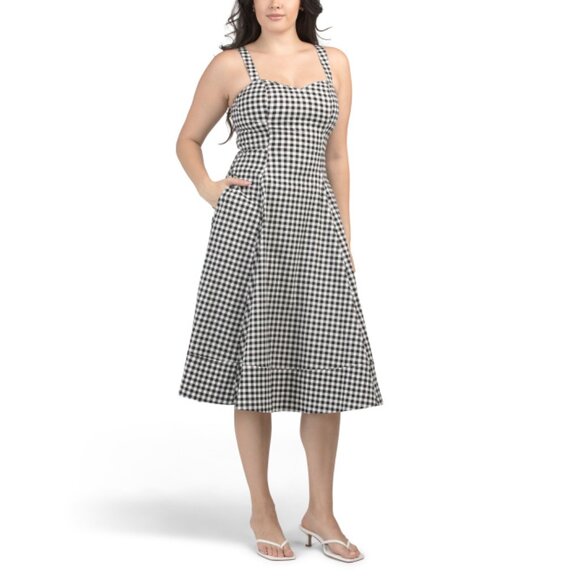 AVEC LES FILLES Black/white Gingham Pattern Midi Dress - Picture 1 of 2